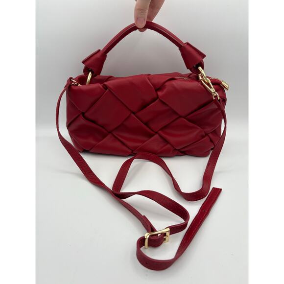 Valentina Fiore Red Italian Leather Handbag  Crossbody Adjustable Purse - Picture 1 of 10